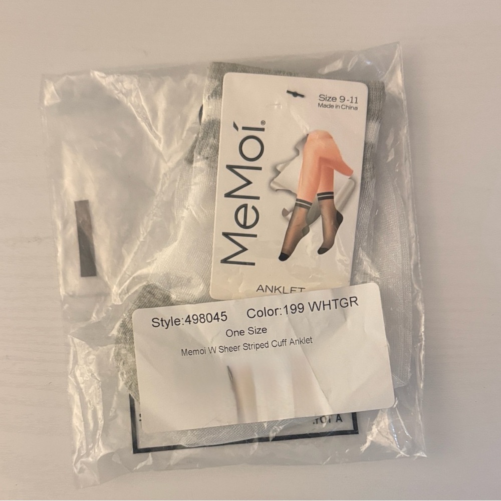 MeMoi Sheer Anklet with Striped Cuff - White and Gray